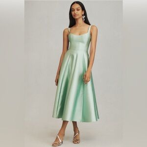 Anthropologie Mare Mare Satin Scoop Neck Mint Green Midi Dress NWOT